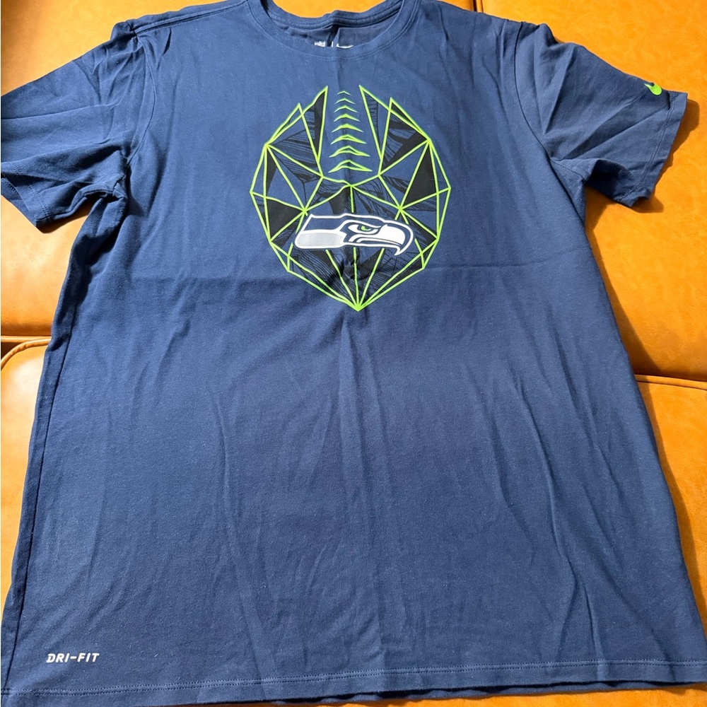 Nike Navy Short Sleeve Seahawks Graphic Dri-FIT Tee with Neon Green Accents